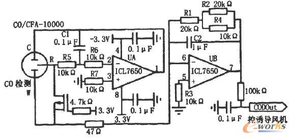 CO气体浓度检侧及信号放大电路