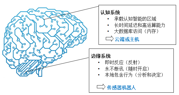 图1：描述认知和边缘系统之间的差异，类比人类大脑对感知数据的相关处理（图片来源：[Krisdog]/Depositphotos.com; Bosch Sensortec）。