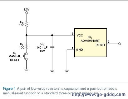 用标准三端复位管理器实现手动复位功能的电路