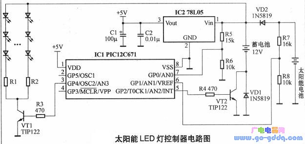 R5、R6组成蓄电池电压的取样分压电路