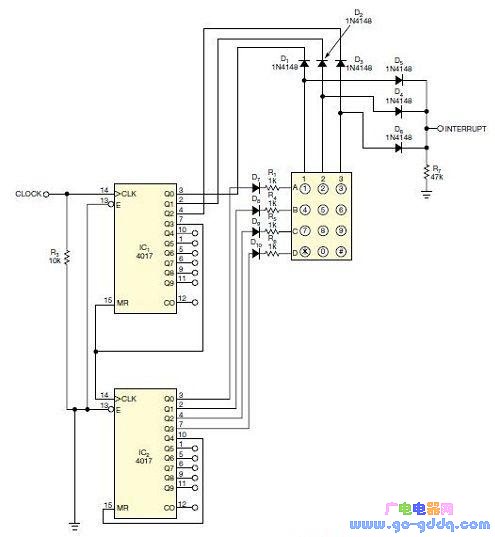 使用两个I/O引脚将4×3矩阵键盘连接至微控制器